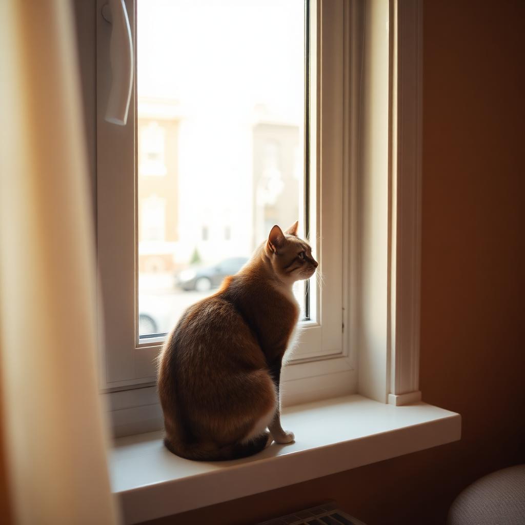 Mitten, a cat, curled up on a sunny windowsill