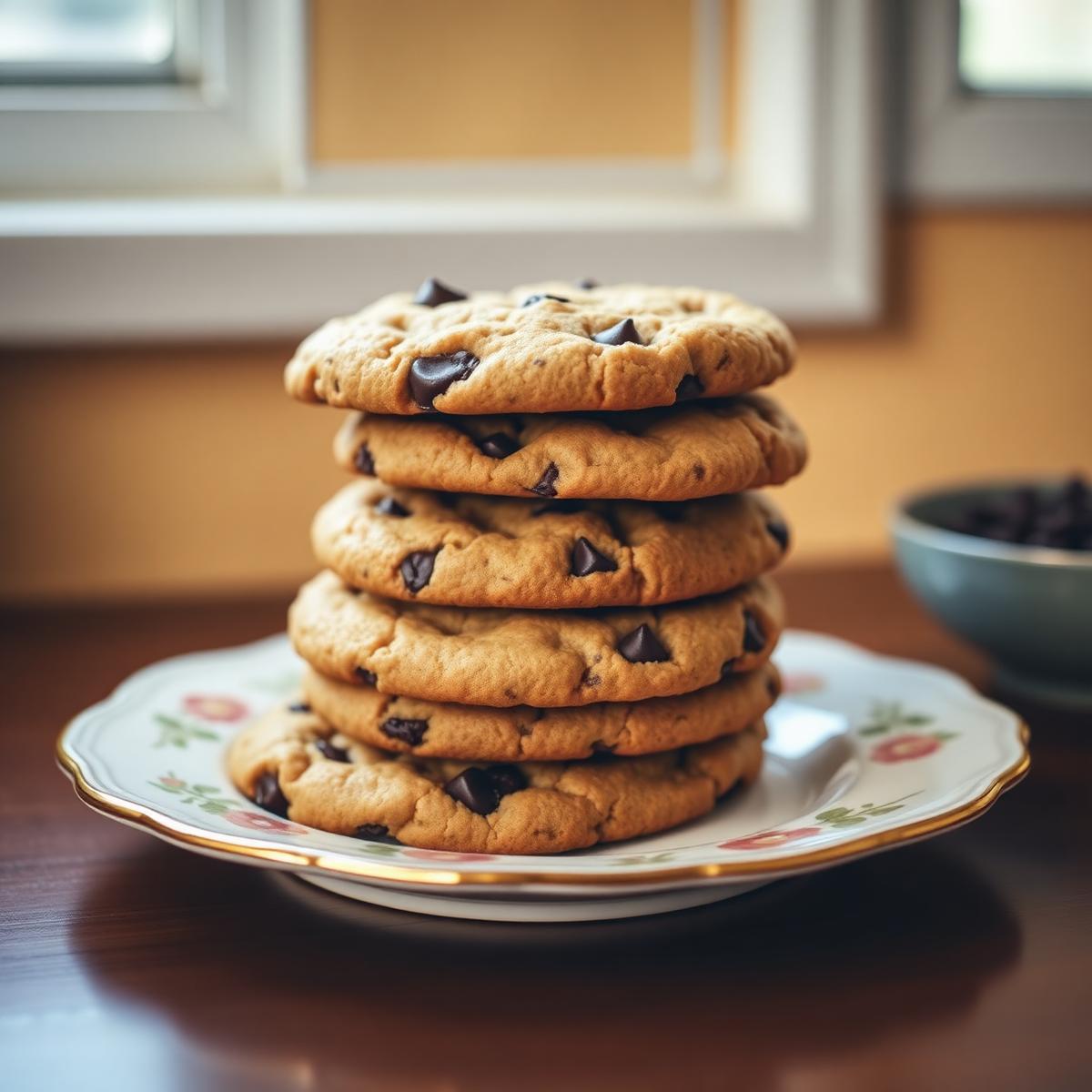 Homemade chocolate chip cookies with crackled tops cooling on a rack